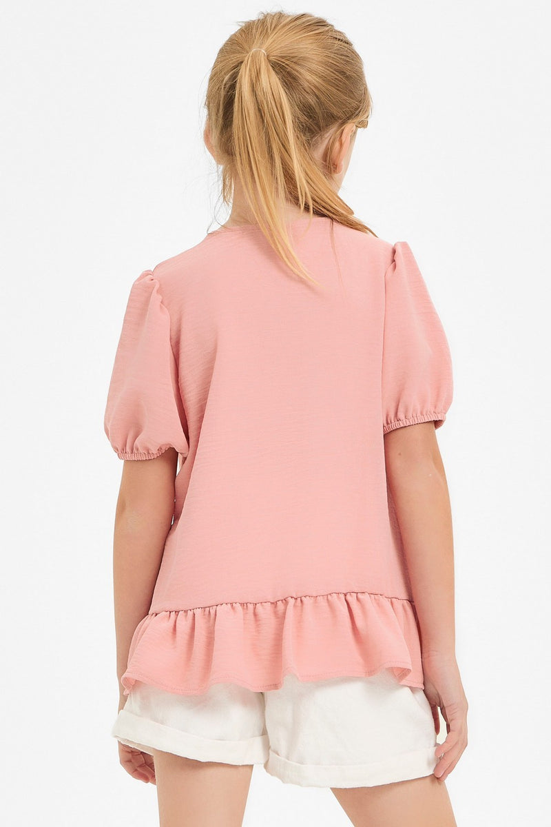 Ribbon Tie Front Ruffle Blouse