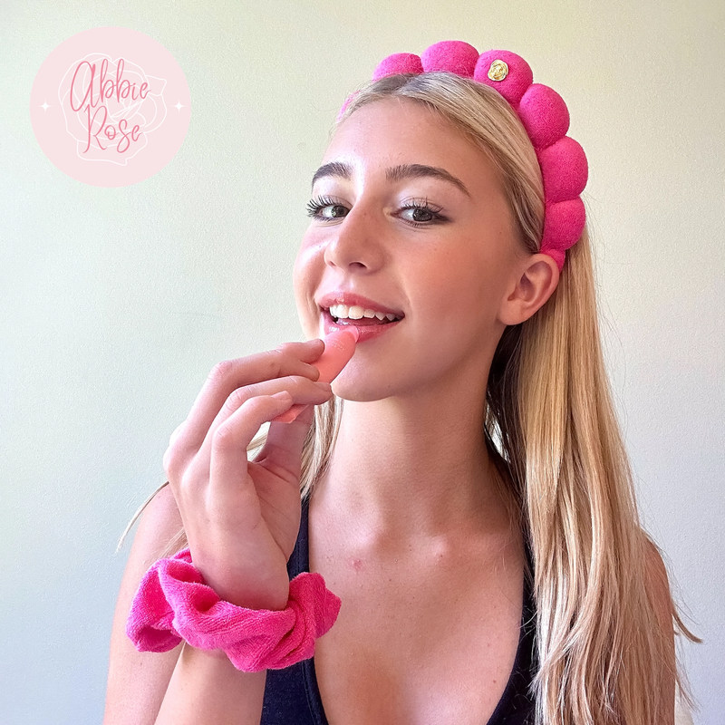 Puffy Terry Cloth Padded Spa Headband with Scrunchies | Hot Pink