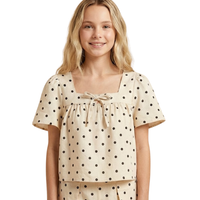 Polka Dot Tie Detail Square Neck Top