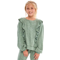 Ruffle Trim Twisted Pattern Knit Top
