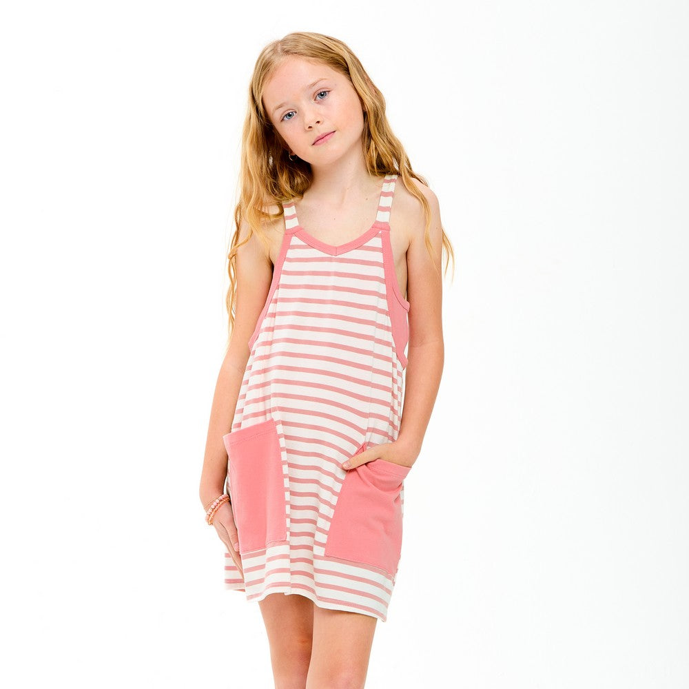 Striped Mini Dress With Inner Romper Red L