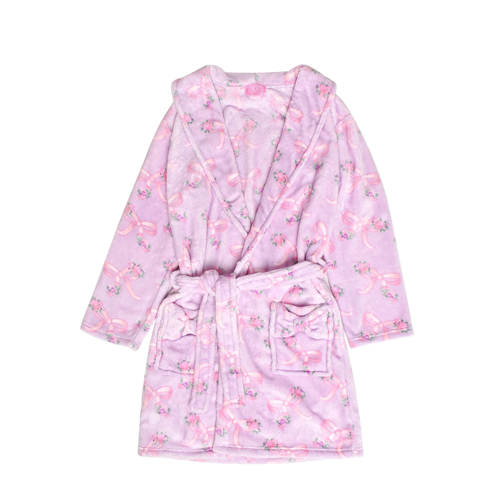 Fleece Bath Robe | Orchid Floral Bow Print