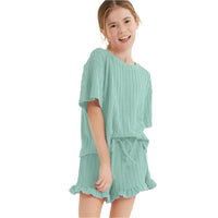 Embossed Ribbed Knit Ruffle Set
