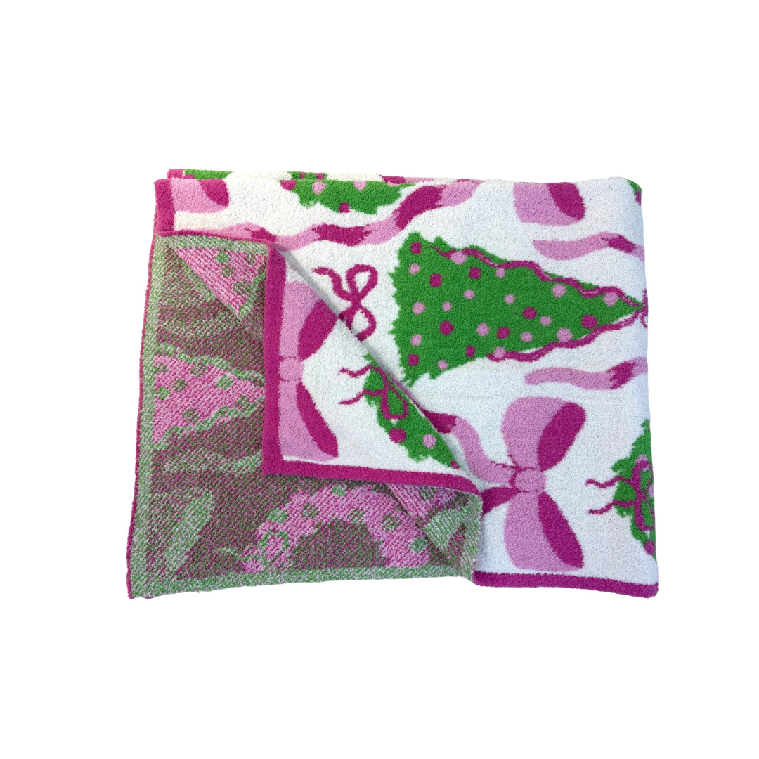 Holiday Wreaths and Trees Luxe Throw Blanket