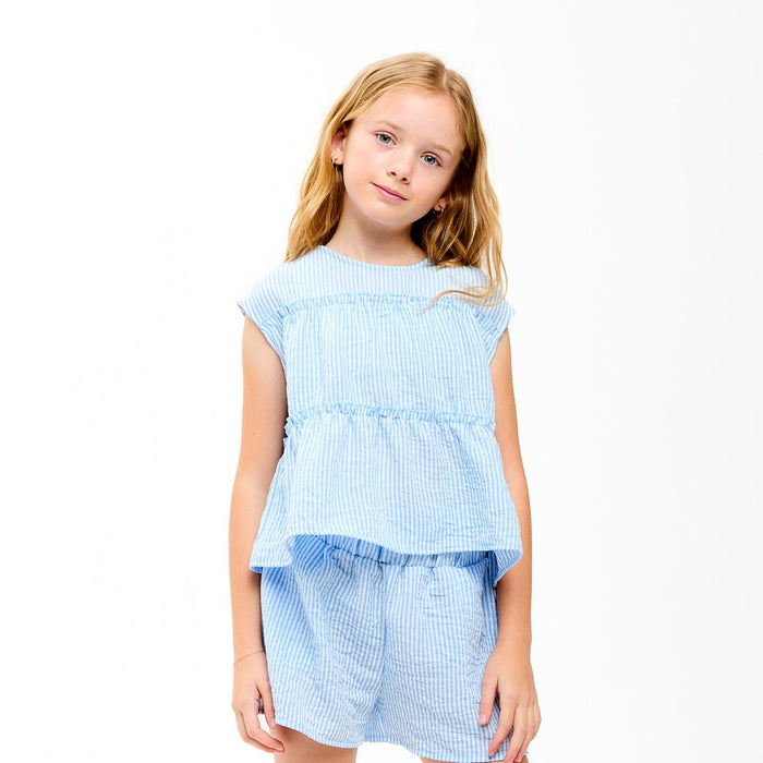 Striped Gauze Tiered Ruffle Top