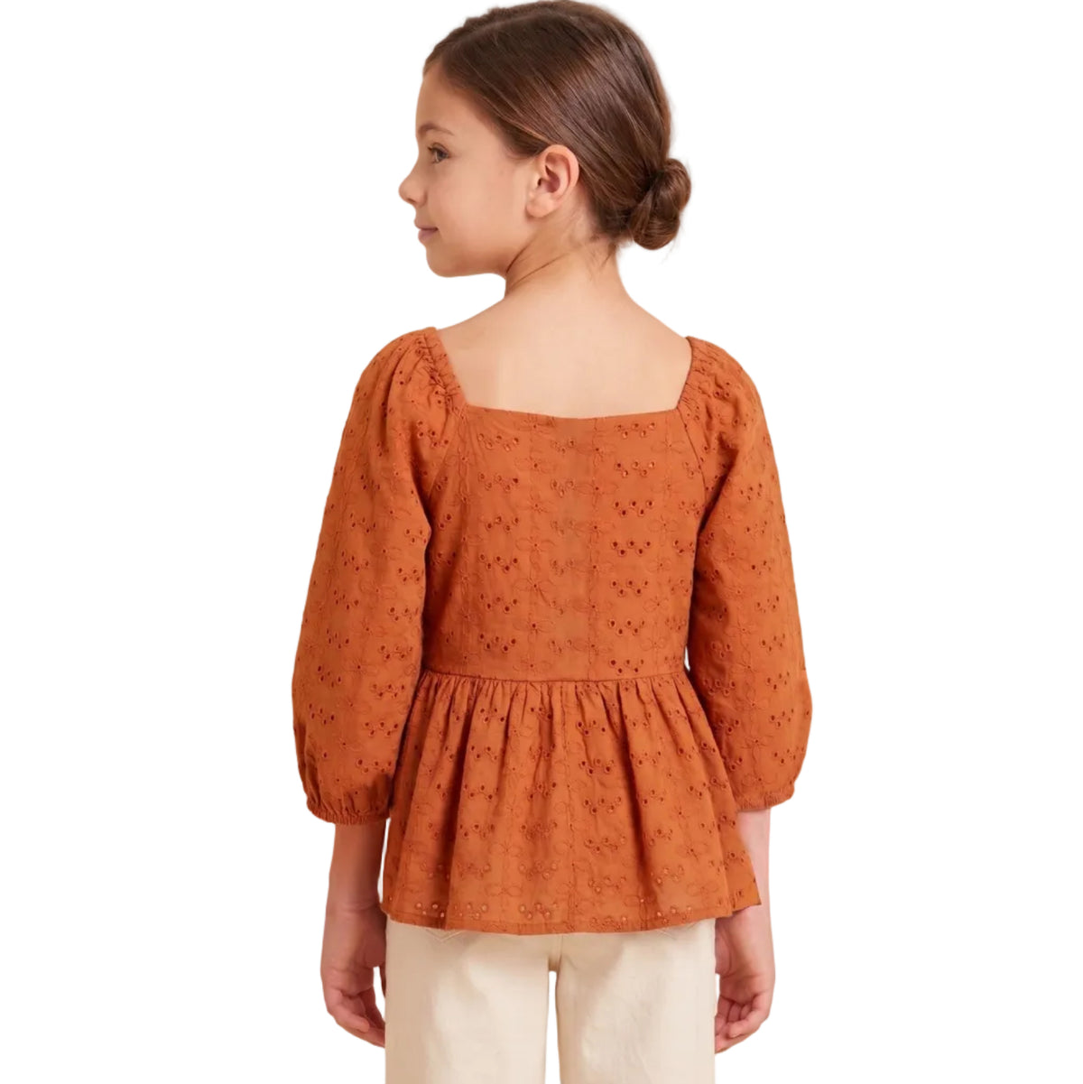 Eyelet Crochet Pleat Detail Peplum Top