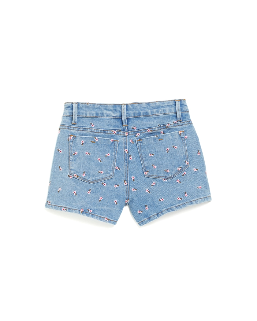 Brittany - Mid Rise Fray Hem Short With Ditsy Floral Embroidery