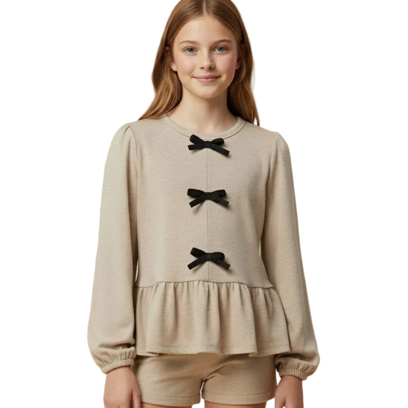 Contrast Bow Soft Knit Peplum Top