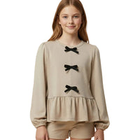 Contrast Bow Soft Knit Peplum Top