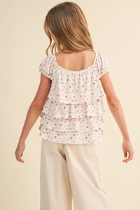 Ruched Shoulder Ruffle Cropped Top
