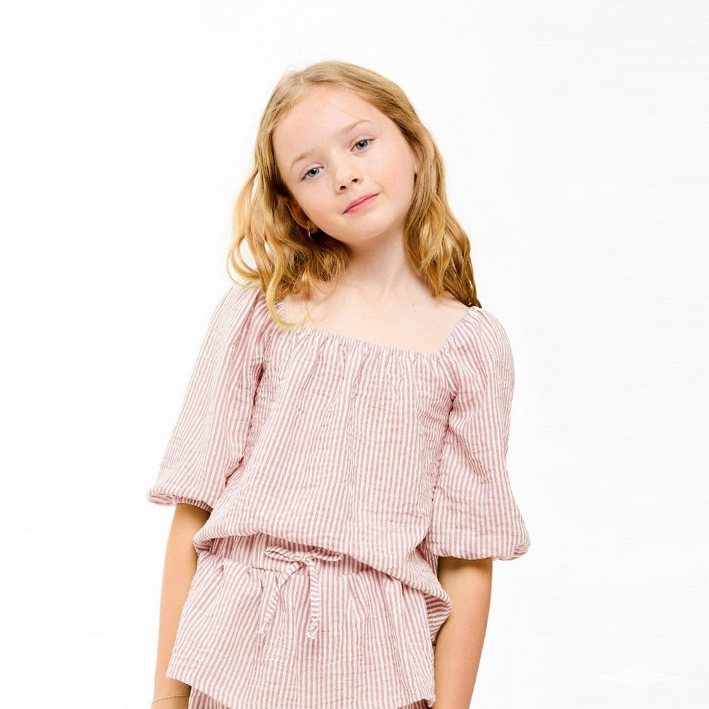 Balloon Sleeve Striped Gauze Top