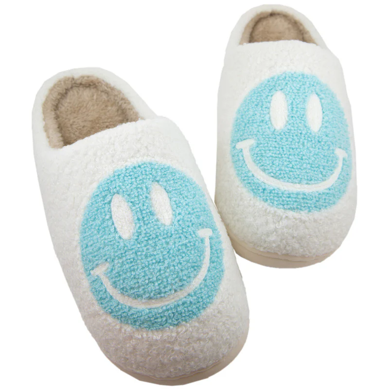 Aqua Happy Face Sherpa Slippers