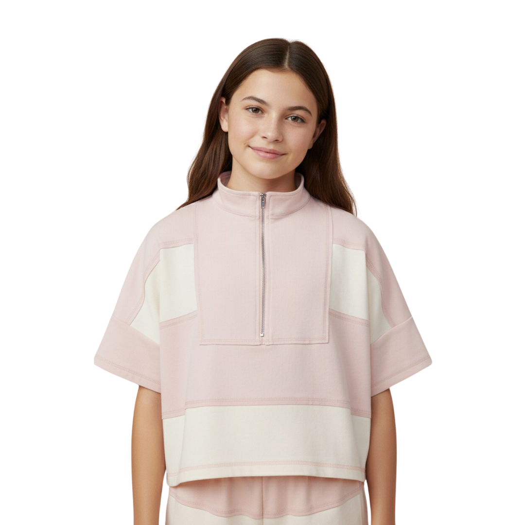 Color Block Striped Half Zip Knit Top