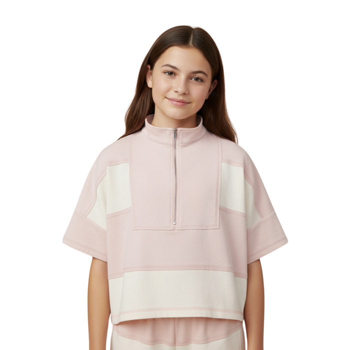Color Block Striped Half Zip Knit Top