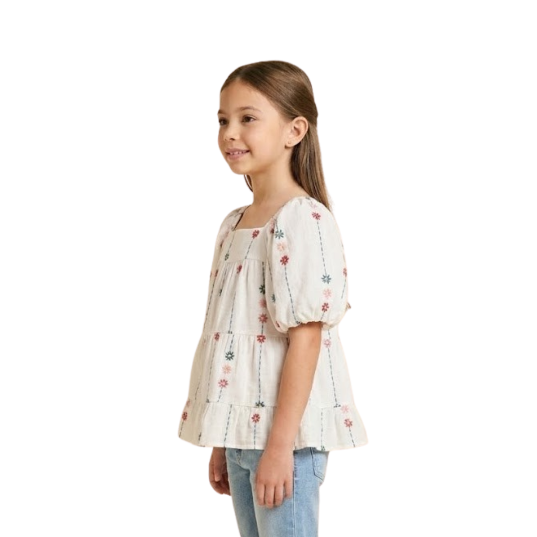 Floral Puff Sleeve Tiered Top