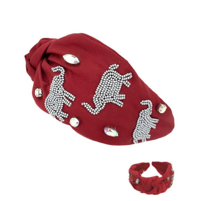 Elephant Beaded Headband | Burgundy/White