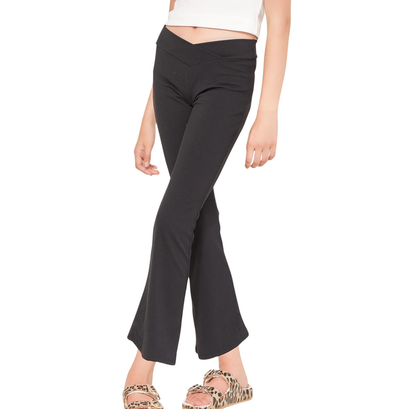 Crossover Waist Ribbed Knit Flare Pants