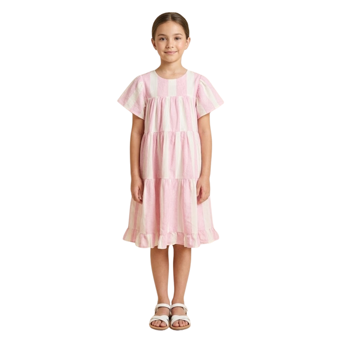 Textured Mix Stripe Tiered Dress