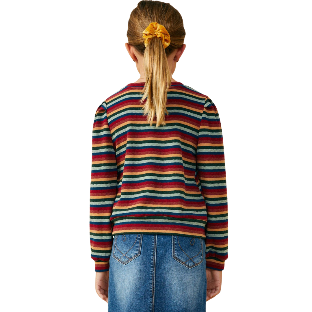 Multi Stripe Terry Knit Long Sleeve Top