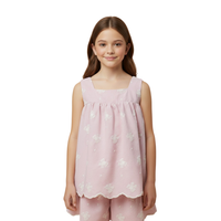 Bow Embroidered Scallop Lace Hem Tank