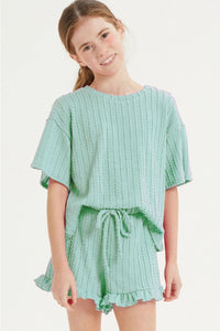 Embossed Ribbed Knit Ruffle Set