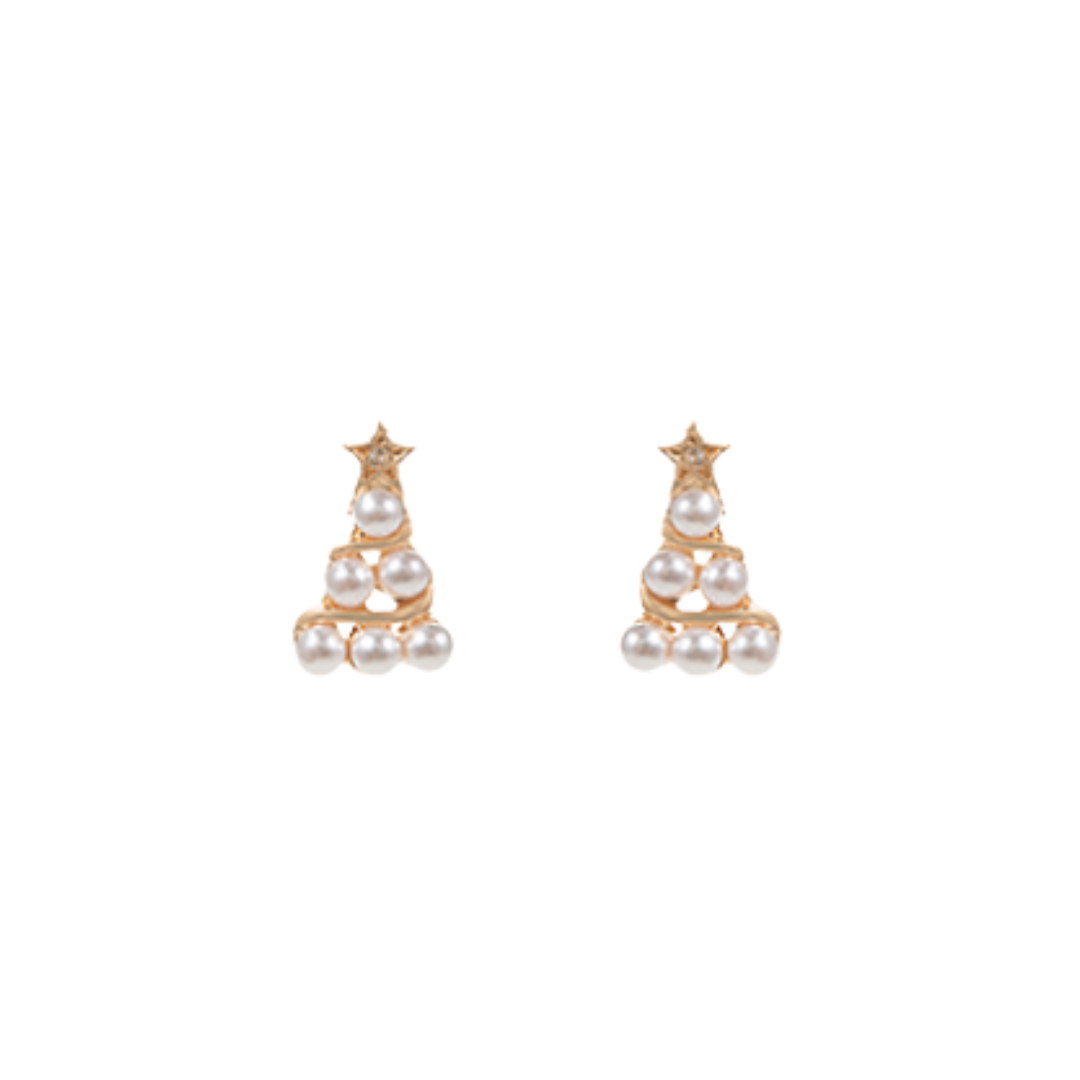 Christmas Tree & Pearl Stud Earrings