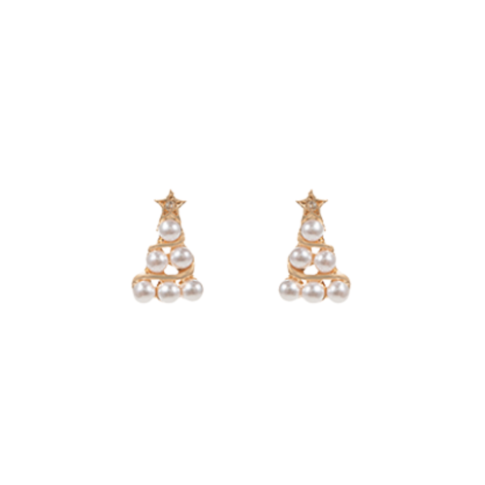 Christmas Tree & Pearl Stud Earrings