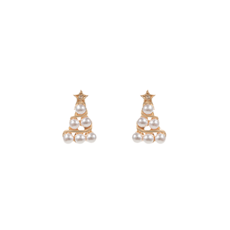 Christmas Tree & Pearl Stud Earrings