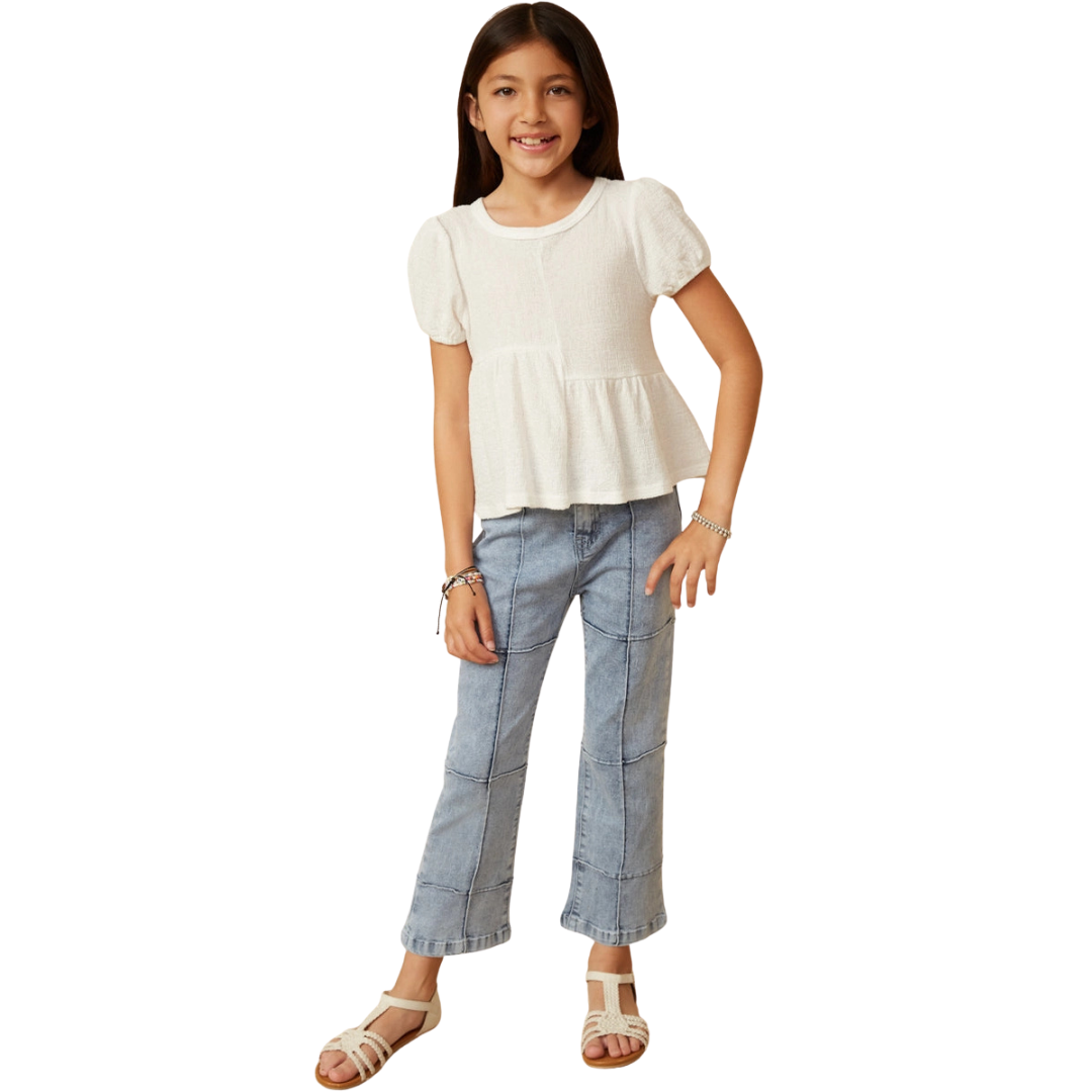 Puff Sleeve Asymmetric Panel Knit Top