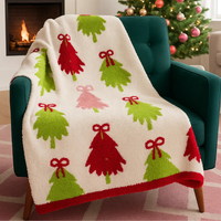 Colorful Christmas Trees Luxe Throw Blanket