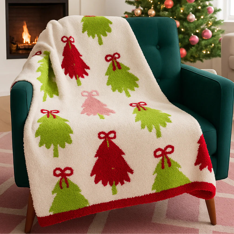Colorful Christmas Trees Luxe Throw Blanket