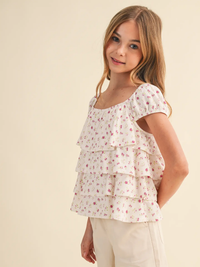 Ruched Shoulder Ruffle Cropped Top