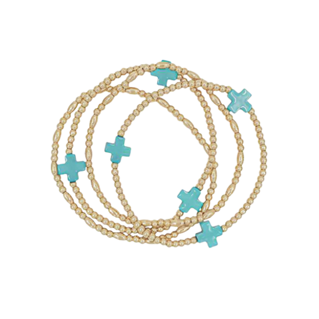 4 Row Cross Station Ball Bracelet -