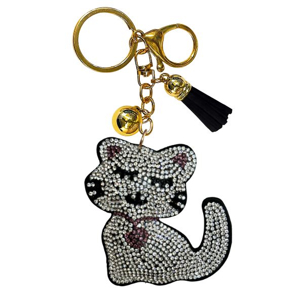 Rhinestone Keychain | Kitty Silver Pink Ears