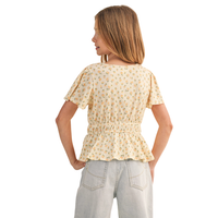 Round Neck Flutter Sleeve Peplum Top