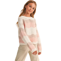 Crew Neck Wavy Rib Knit Pull Over