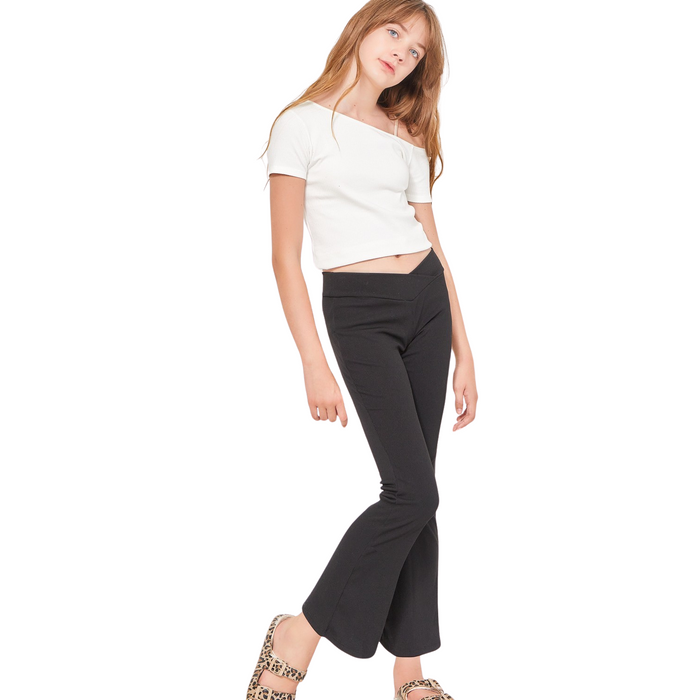 Crossover Waist Ribbed Knit Flare Pants