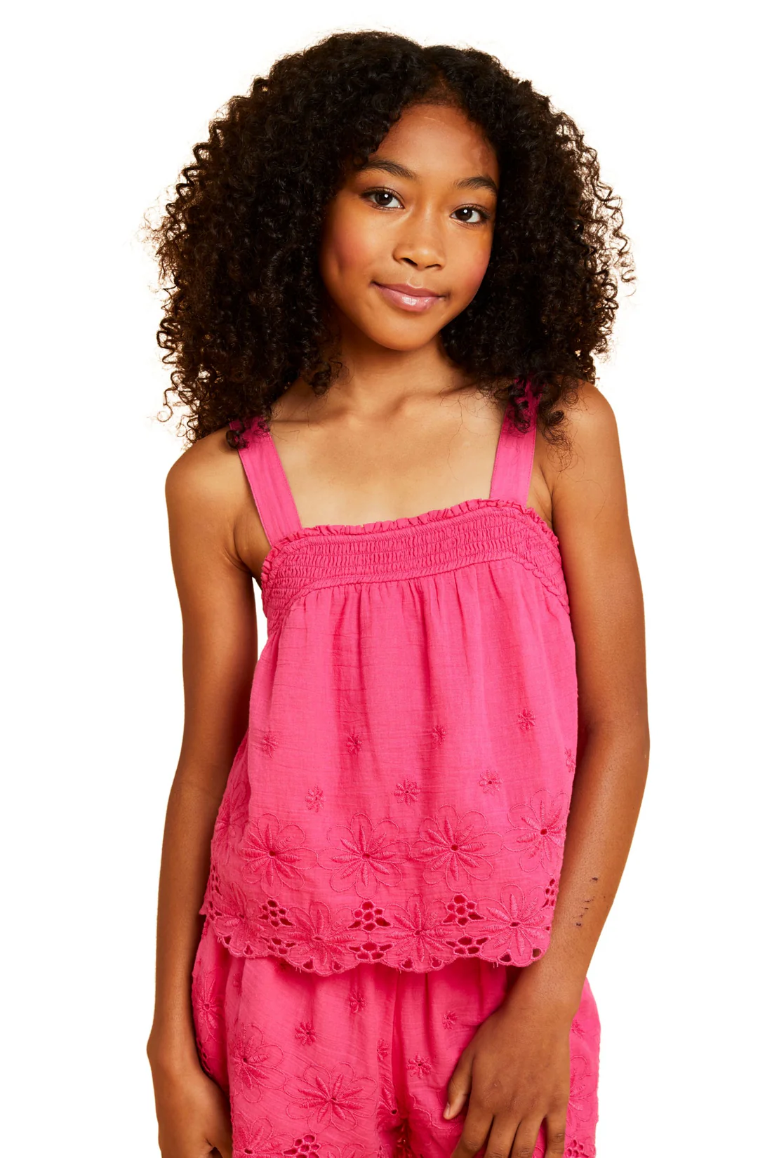 Smocking Tank with Floral Eyelet