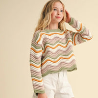 Crew Neck Wavy Knit Top