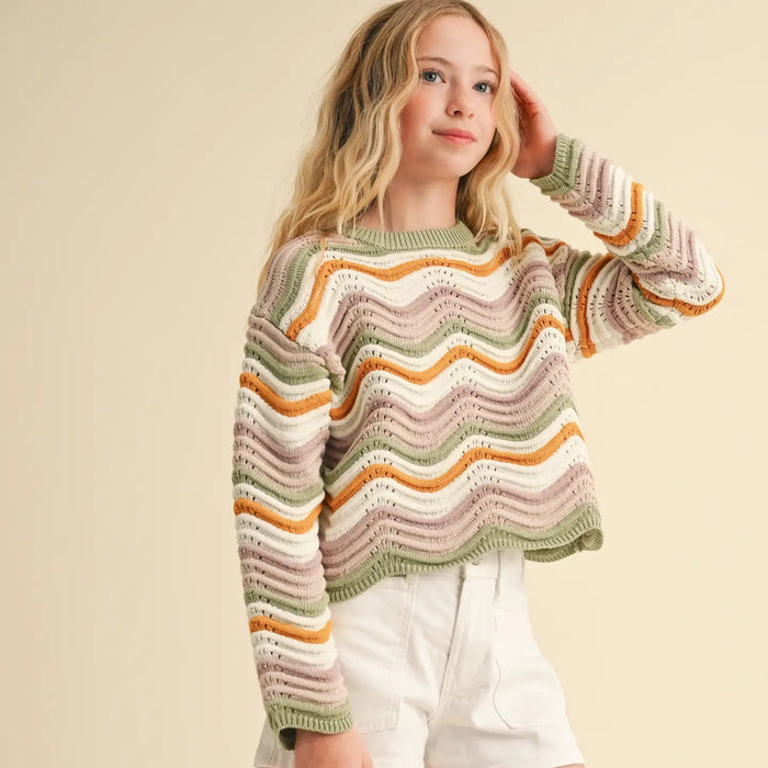 Crew Neck Wavy Knit Top