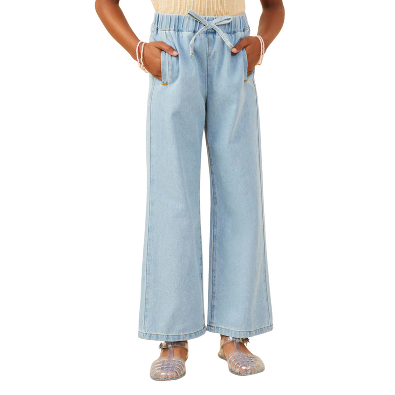 Wide Leg Drawstring Denim Pants