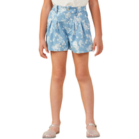 Romantic Floral Pleated Chambray Shorts
