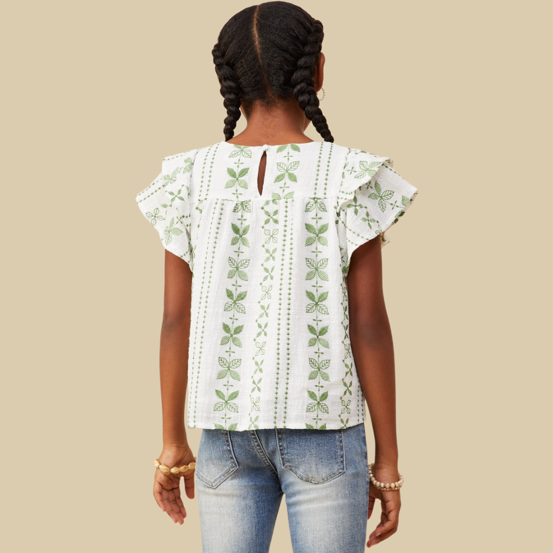Girls Botanical Embroidered Layered Ruffle Top – Soca Girl