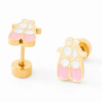 Ballet Slipper Stud Earrings - Pink/White/Gold