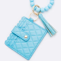 Quilted Beaded Keychain Bracelet Wallet - Blue