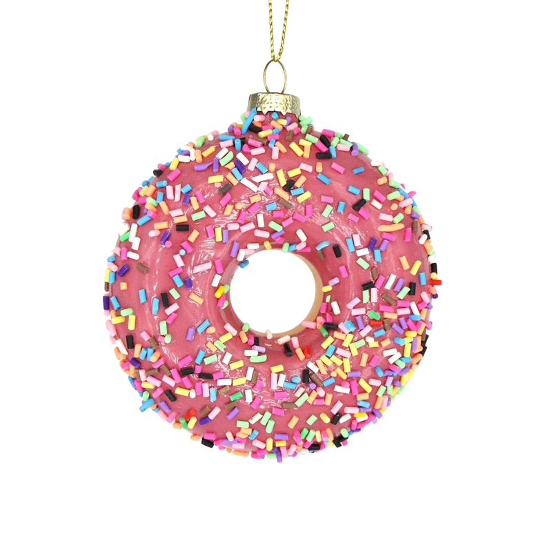 Pink Sprinkles Donut Glass Ornament