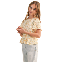 Round Neck Flutter Sleeve Peplum Top