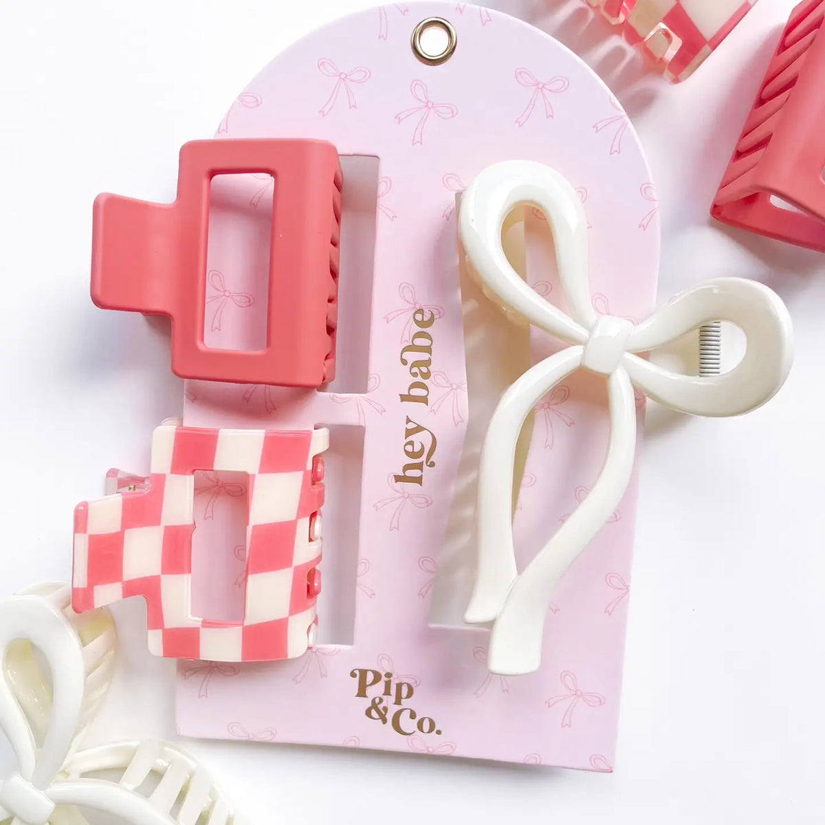 Pink Bow & Claw Hair Clip Set