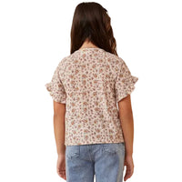 Floral Print Velvet Knit Ruffle Sleeve Top