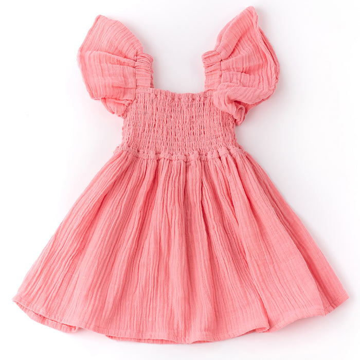 Smocked Flutter Sleeve Dress